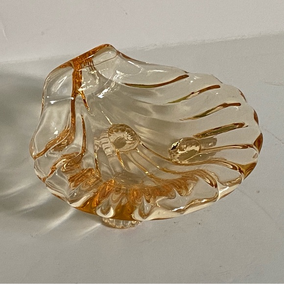 Vintage Shell Glass Trinket Dish Footed Peach Small Beach Ocean 3” EUC Jewelry - Picture 16 of 16